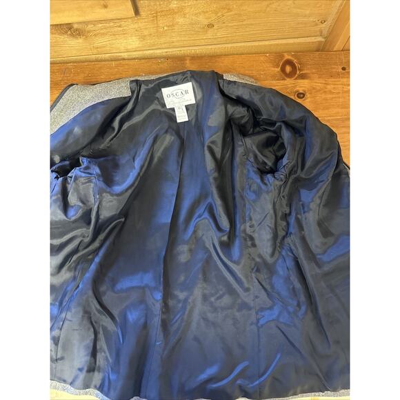 VTG Oscar De La Renta Sz 10 Gray lined Wool Jacket Leather Trim Classic Designer - Picture 11 of 12